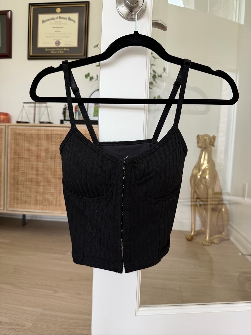 Klassy Network Black Ribbed Hook-Front Crop Cami